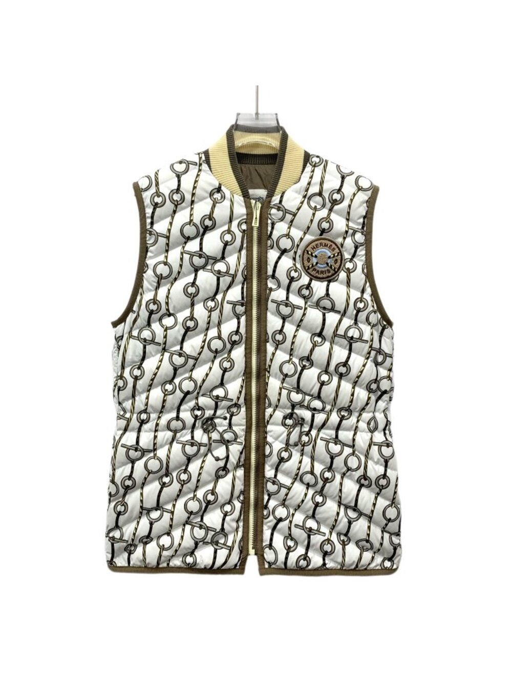 Hermès White All-Over Lock Print Stand-Collar Zip Down Vest